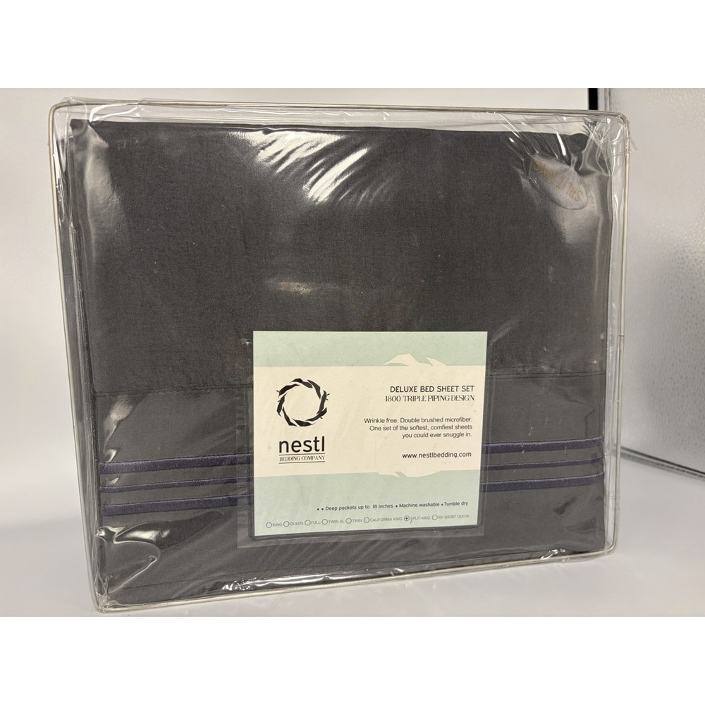 NESTL Split King SIZE 5 PIECE BED SHEET SET. Grey Hypoallergenic New/1800 Ct - Picture 2 of 11